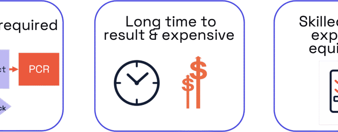 Things that keep PCR inaccessible today - extraction is required, long time to result and expensive, skilled staff and extensive equipment